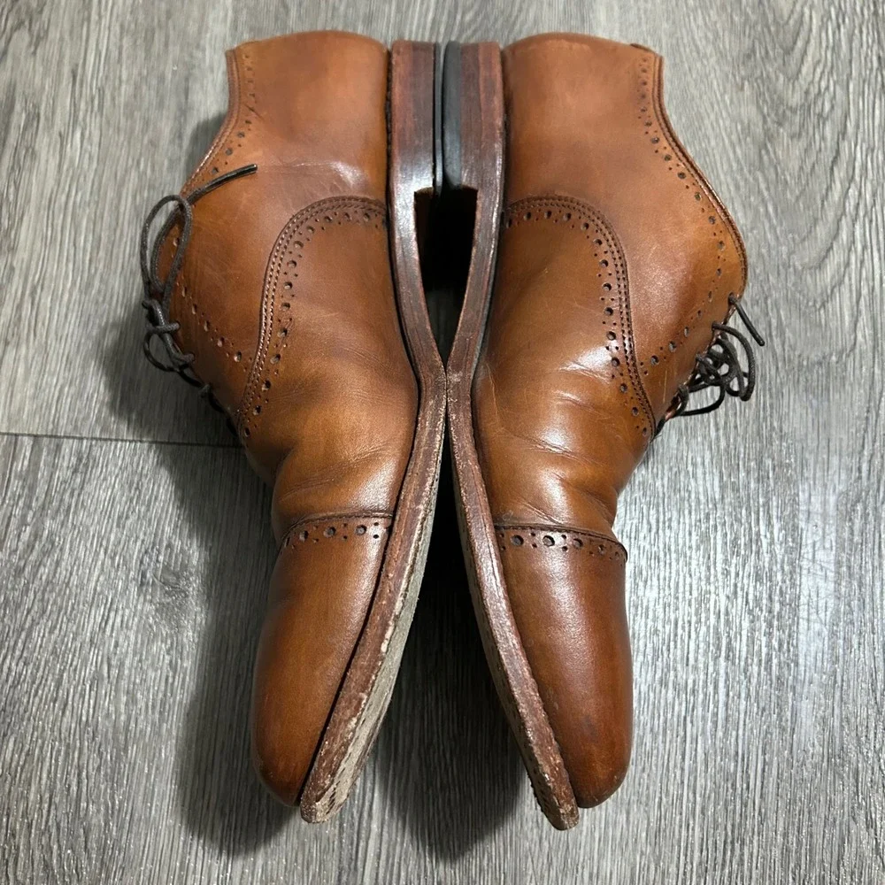 Allen Edmonds Hale Oxford Shoes 9.5 D Brown‎ Leather Semi Brogue Cap Toe